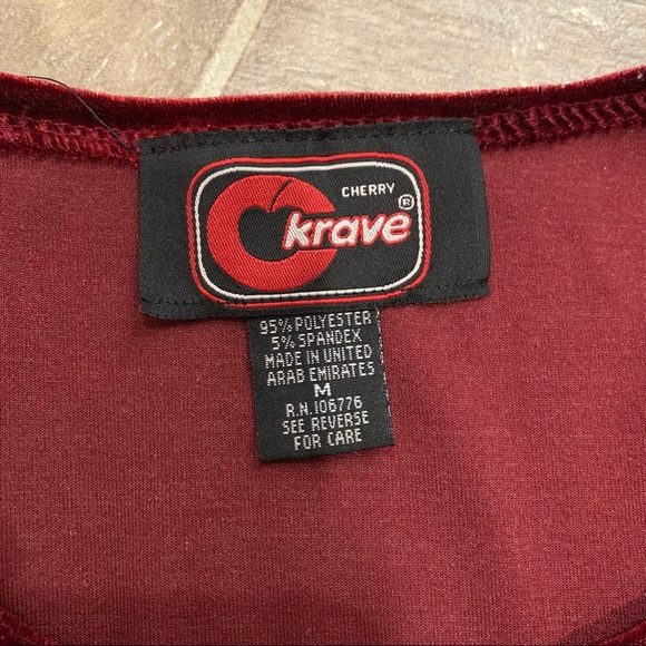 Cherry Krave Crushed Velvet/Velour Deep Red Shirt - Picture 5 of 9